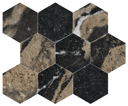 Pierre Black Mosaico Esagoni M30PRBKEL - Black, Lappato campo pieno, 26x30cm, 9.00mm, Not-rectified